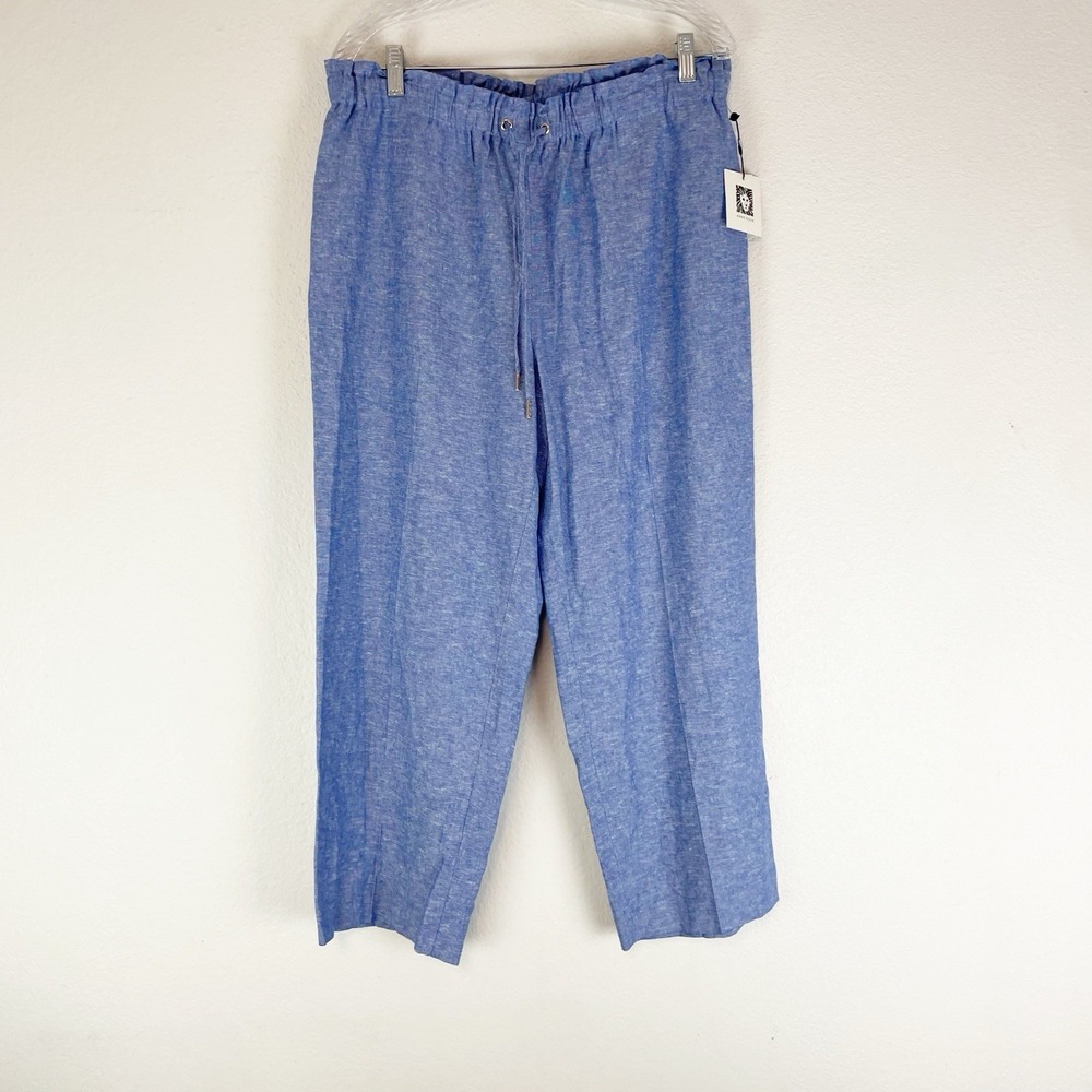 Anne Klein Pants womens Large Linen Blend Pull-on Beachy Coastal Preppy New L